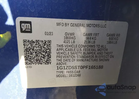 2023 Chevrolet Malibu Fwd 1Lt z USA, uszkodzony, nr VIN 1G1ZD5ST0PF165188